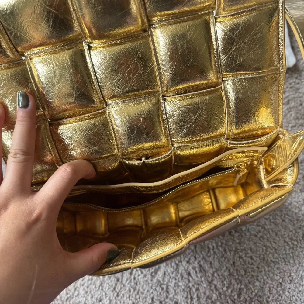 [Sold] BV Mirror Lambskin Intreccio Padded Cassette Crossbody Bag in Gold - Picture 10 of 14